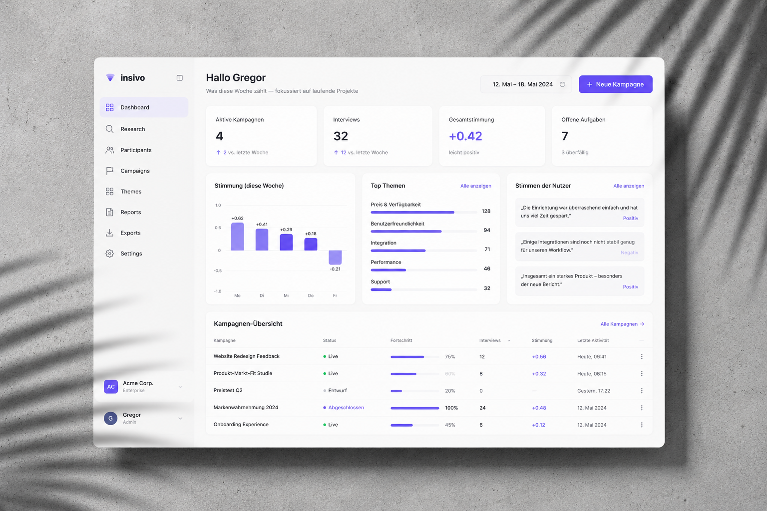 Insivo App, multi-tenant SaaS for AI-powered employee interviews